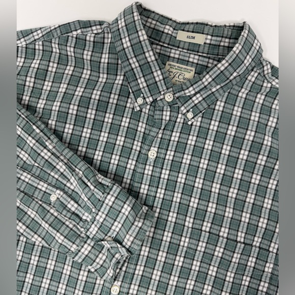 J. Crew Stretch Men’s Green Plaid Casual Button Down Shirt Long Sleeve Slim Fit - Picture 1 of 9